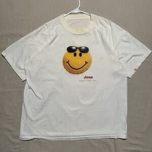 Vintage 90s Y2K Distressed Jeep Eyewear Shirt Size XL Smiley Face Beard Glasses